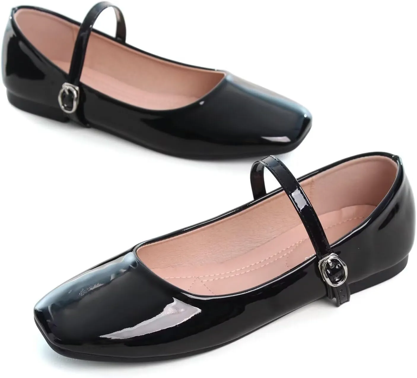 Hee grand Patent Leather Mary Jane Flats for Women Dressy Comfortable Square Toe Ankle Strap Ballet Flats Lightweight
