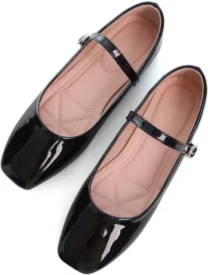 Hee grand Patent Leather Mary Jane Flats for Women Dressy Comfortable Square Toe Ankle Strap Ballet Flats Lightweight