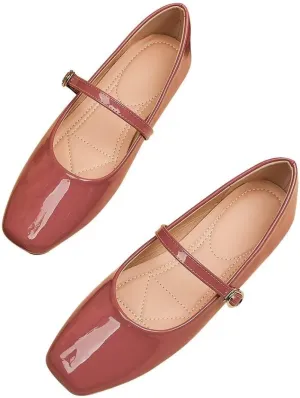 Hee grand Patent Leather Mary Jane Flats for Women Dressy Comfortable Square Toe Ankle Strap Ballet Flats Lightweight