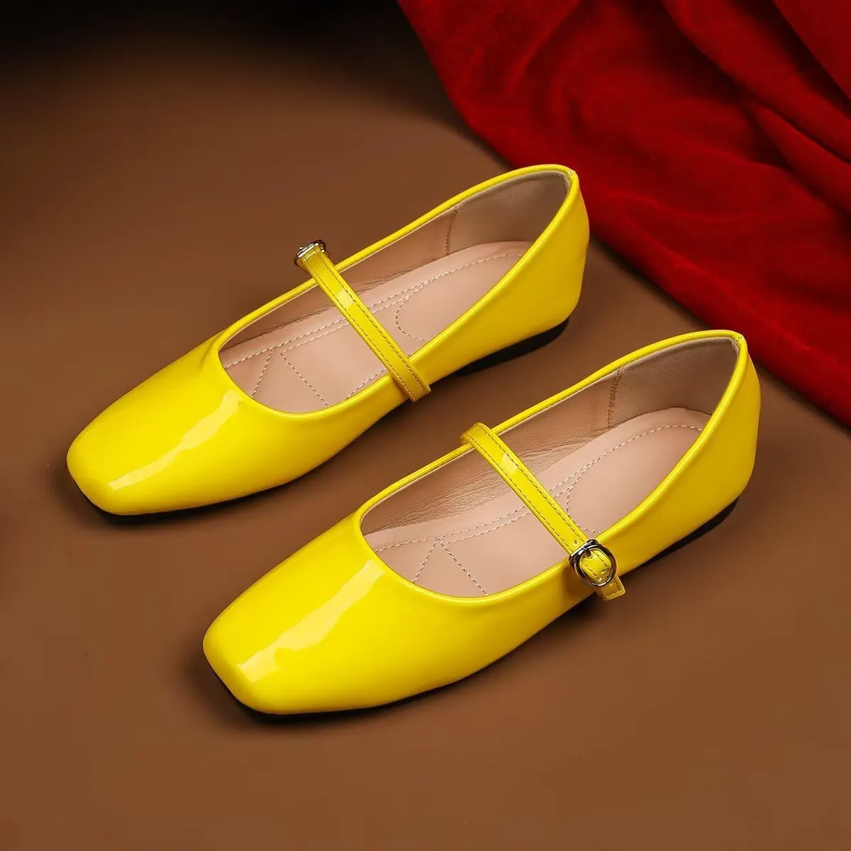 Hee grand Patent Leather Mary Jane Flats for Women Dressy Comfortable Square Toe Ankle Strap Ballet Flats Lightweight