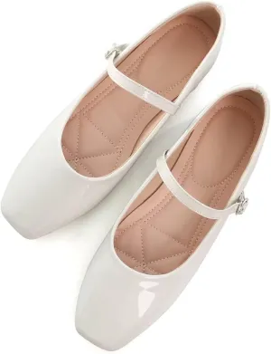 Hee grand Patent Leather Mary Jane Flats for Women Dressy Comfortable Square Toe Ankle Strap Ballet Flats Lightweight