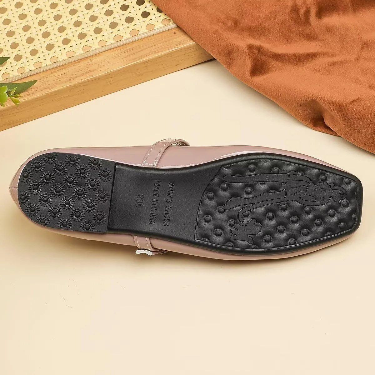 Hee grand Patent Leather Mary Jane Flats for Women Dressy Comfortable Square Toe Ankle Strap Ballet Flats Lightweight