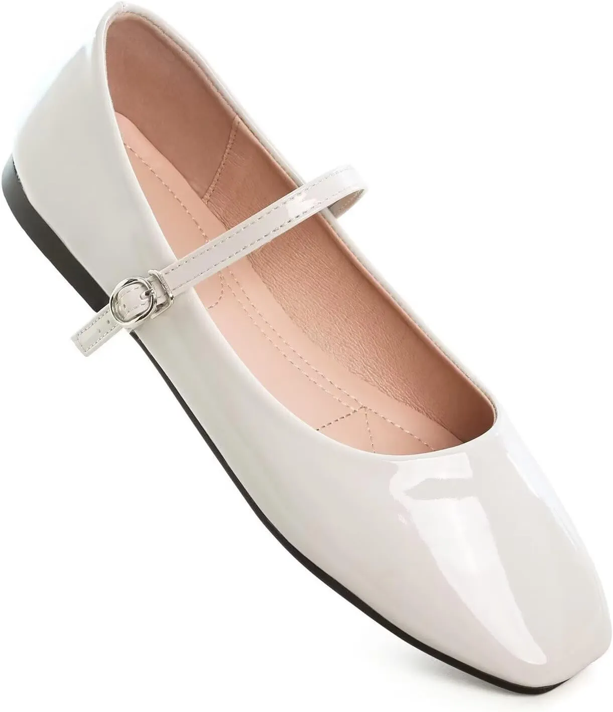 Hee grand Patent Leather Mary Jane Flats for Women Dressy Comfortable Square Toe Ankle Strap Ballet Flats Lightweight