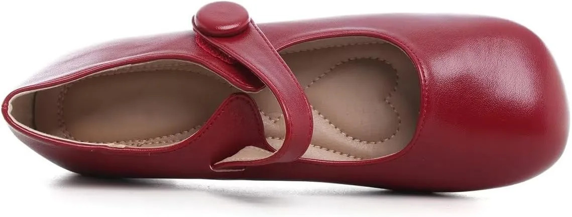 Hee grand Retro Mary Jane Shoes for Women Cute Square Toe Buckle Ballet Flats Leather Dress Flats Soft Work Flats