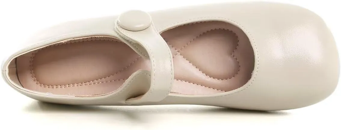 Hee grand Retro Mary Jane Shoes for Women Cute Square Toe Buckle Ballet Flats Leather Dress Flats Soft Work Flats