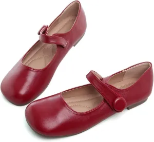 Hee grand Retro Mary Jane Shoes for Women Cute Square Toe Buckle Ballet Flats Leather Dress Flats Soft Work Flats