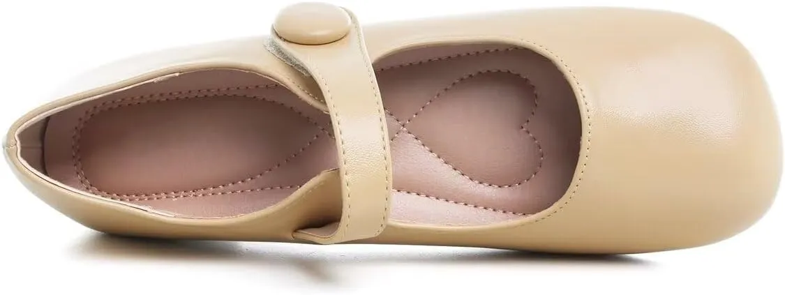 Hee grand Retro Mary Jane Shoes for Women Cute Square Toe Buckle Ballet Flats Leather Dress Flats Soft Work Flats