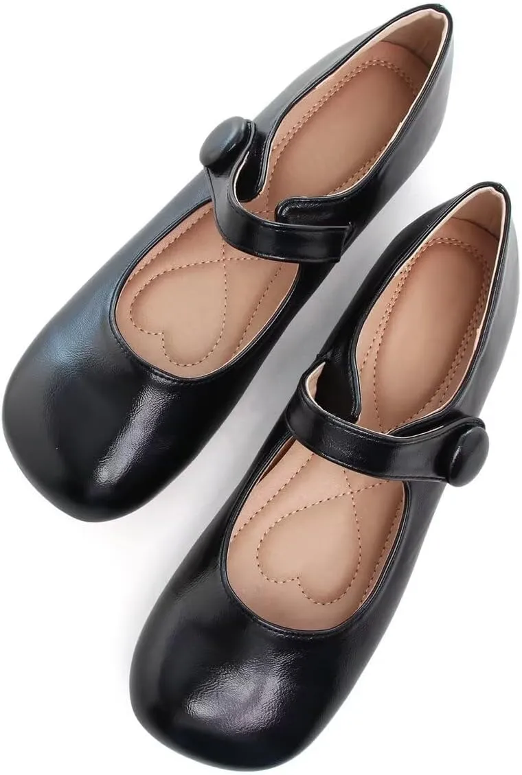 Hee grand Retro Mary Jane Shoes for Women Cute Square Toe Buckle Ballet Flats Leather Dress Flats Soft Work Flats