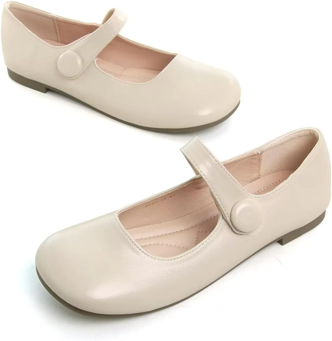 Hee grand Retro Mary Jane Shoes for Women Cute Square Toe Buckle Ballet Flats Leather Dress Flats Soft Work Flats