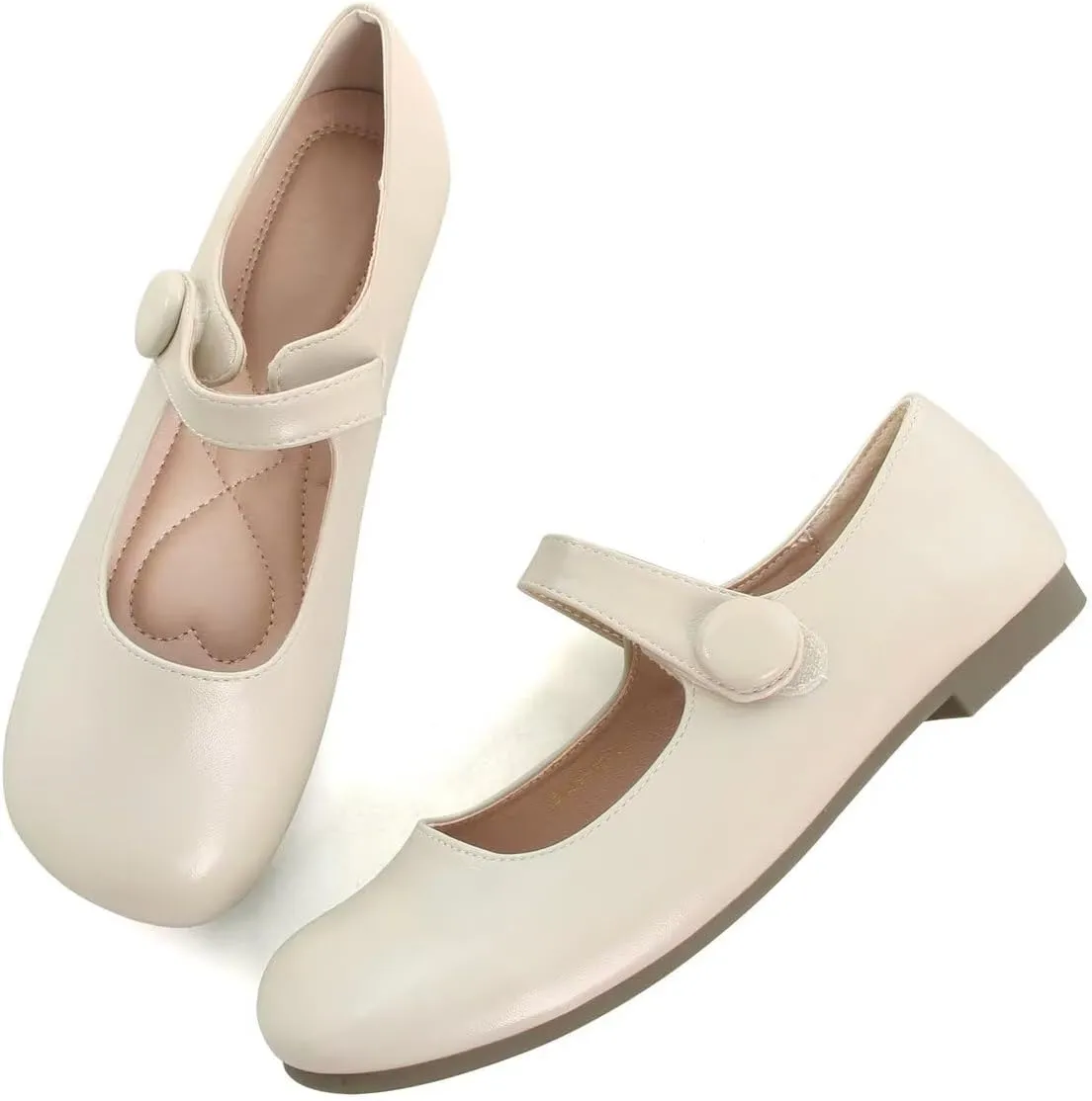 Hee grand Retro Mary Jane Shoes for Women Cute Square Toe Buckle Ballet Flats Leather Dress Flats Soft Work Flats