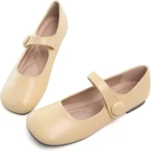 Hee grand Retro Mary Jane Shoes for Women Cute Square Toe Buckle Ballet Flats Leather Dress Flats Soft Work Flats