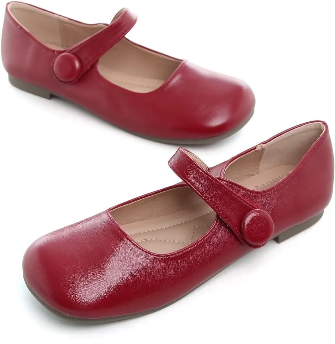 Hee grand Retro Mary Jane Shoes for Women Cute Square Toe Buckle Ballet Flats Leather Dress Flats Soft Work Flats