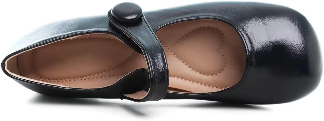 Hee grand Retro Mary Jane Shoes for Women Cute Square Toe Buckle Ballet Flats Leather Dress Flats Soft Work Flats