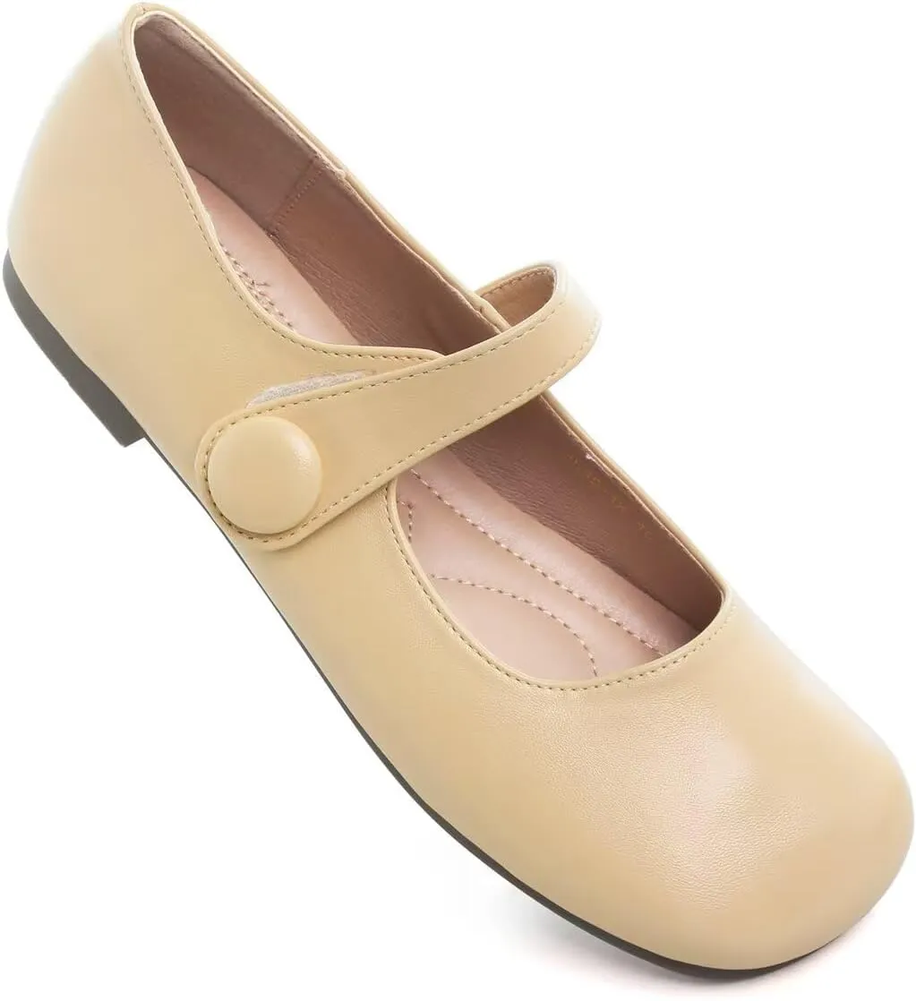 Hee grand Retro Mary Jane Shoes for Women Cute Square Toe Buckle Ballet Flats Leather Dress Flats Soft Work Flats