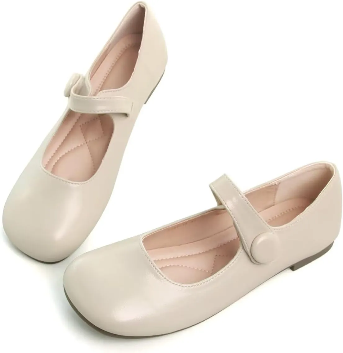 Hee grand Retro Mary Jane Shoes for Women Cute Square Toe Buckle Ballet Flats Leather Dress Flats Soft Work Flats