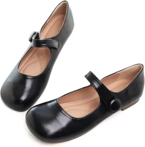 Hee grand Retro Mary Jane Shoes for Women Cute Square Toe Buckle Ballet Flats Leather Dress Flats Soft Work Flats
