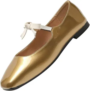 Hee grand Sweet Bow Mary Jane Flats for Women Square Toe Ankle Strap Ballet Flats Comfortable Low Heel Glittery Rhinestone Dress Shoes