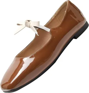 Hee grand Sweet Bow Mary Jane Flats for Women Square Toe Ankle Strap Ballet Flats Comfortable Low Heel Glittery Rhinestone Dress Shoes