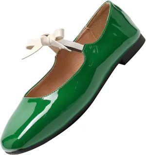 Hee grand Sweet Bow Mary Jane Flats for Women Square Toe Ankle Strap Ballet Flats Comfortable Low Heel Glittery Rhinestone Dress Shoes