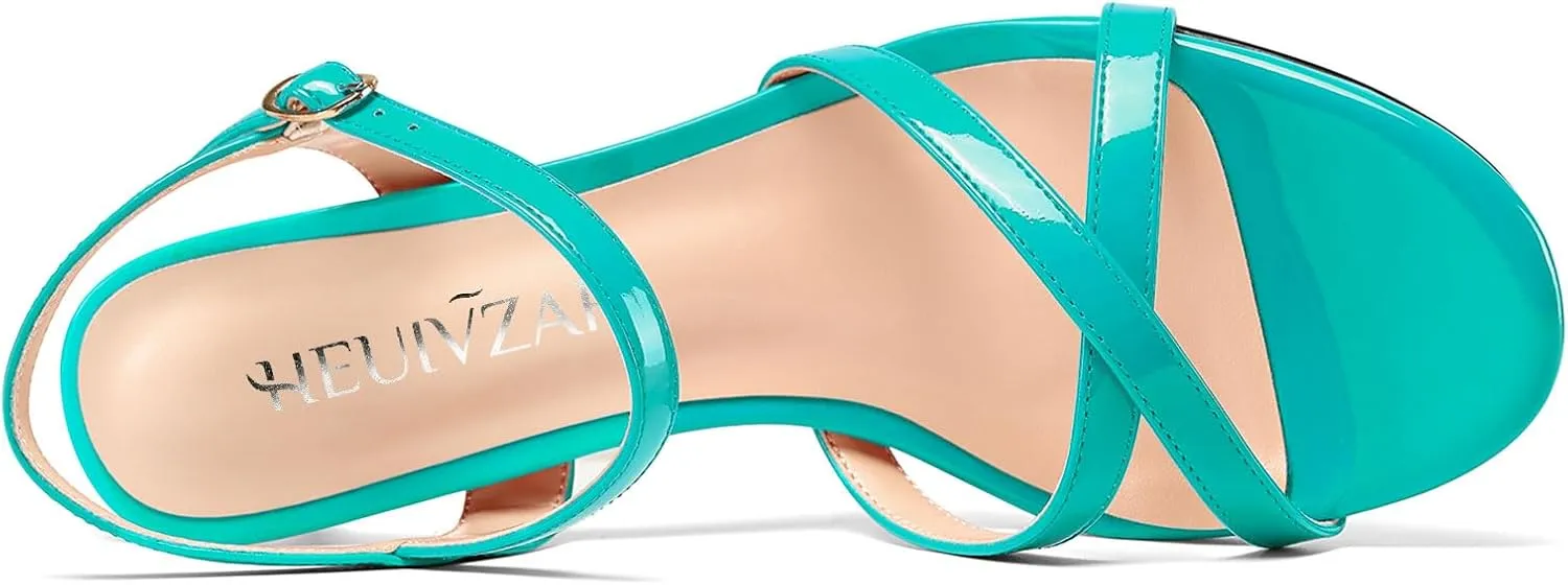 HEUIVZAR Womens Kitten Low Heel Open Toe Dress Ankle Cross-Strap Sandals Slingback Buckle Prom Casual Patent Leather Shoes 1.2 Inches Heels