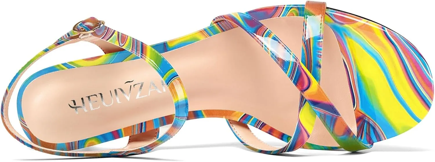 HEUIVZAR Womens Kitten Low Heel Open Toe Dress Ankle Cross-Strap Sandals Slingback Buckle Prom Casual Patent Leather Shoes 1.2 Inches Heels