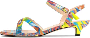 HEUIVZAR Womens Kitten Low Heel Open Toe Dress Ankle Cross-Strap Sandals Slingback Buckle Prom Casual Patent Leather Shoes 1.2 Inches Heels