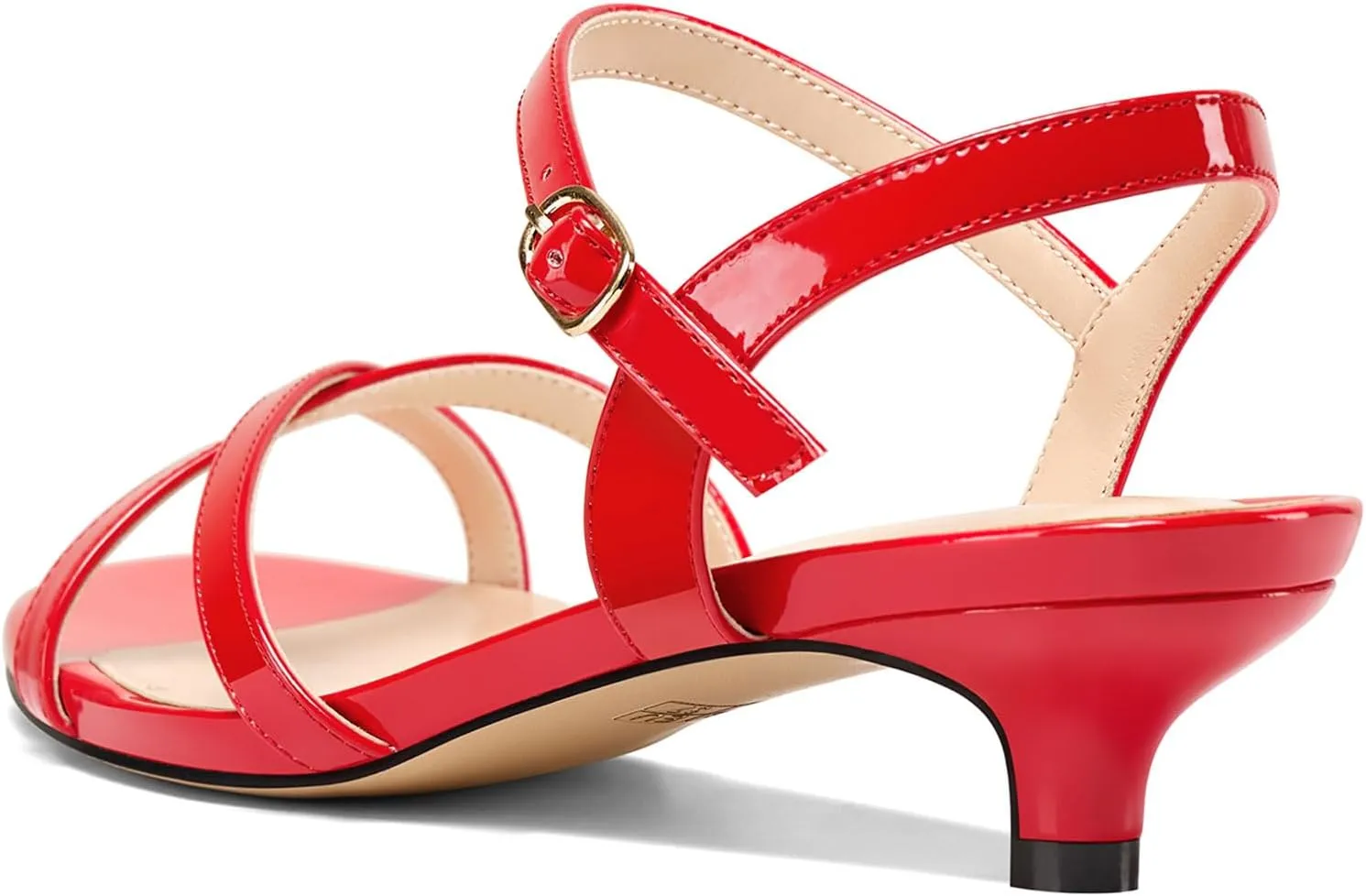 HEUIVZAR Womens Kitten Low Heel Open Toe Dress Ankle Cross-Strap Sandals Slingback Buckle Prom Casual Patent Leather Shoes 1.2 Inches Heels