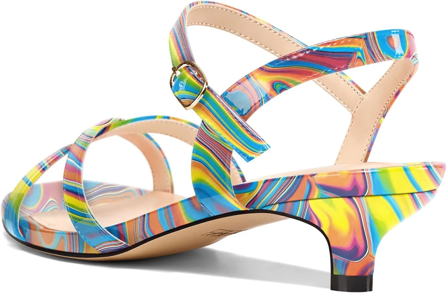 HEUIVZAR Womens Kitten Low Heel Open Toe Dress Ankle Cross-Strap Sandals Slingback Buckle Prom Casual Patent Leather Shoes 1.2 Inches Heels