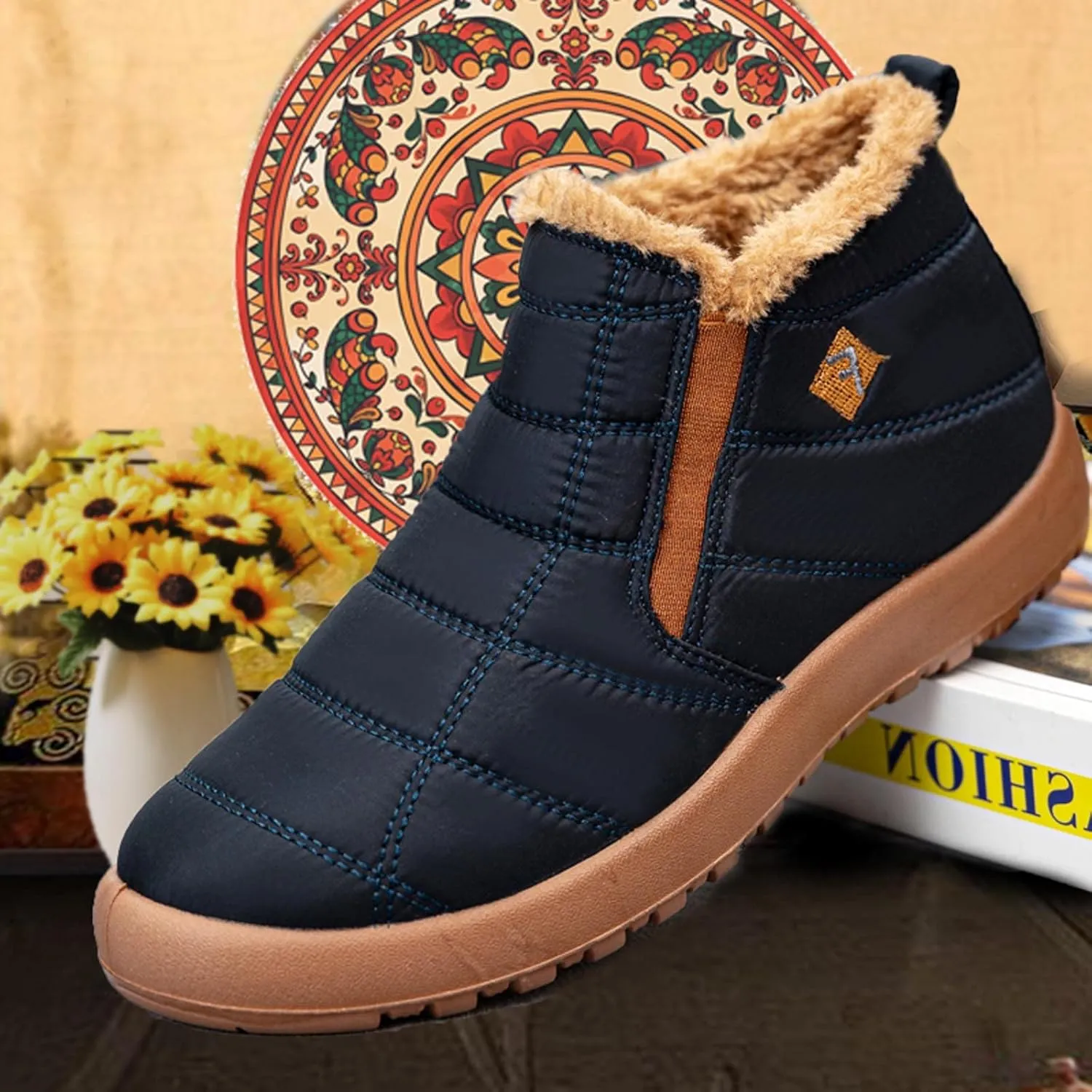 hlysgo Mens Womens Winter Comfortable Warm Ankle Boots Waterproof Outdoor Hiking Casual Flat Snow Booties