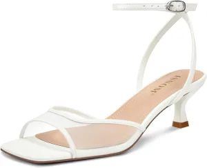 ISNOM Womens Mesh Kitten Heels Sandals Square Toe Ankle Buckle Strap Low Heels Comfort Summer Dress Shoes