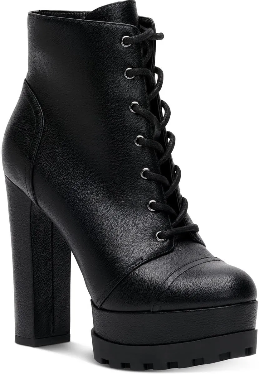 Jessica Simpson Womens Imala Faux Leather Ankle Combat & Lace-up Boots