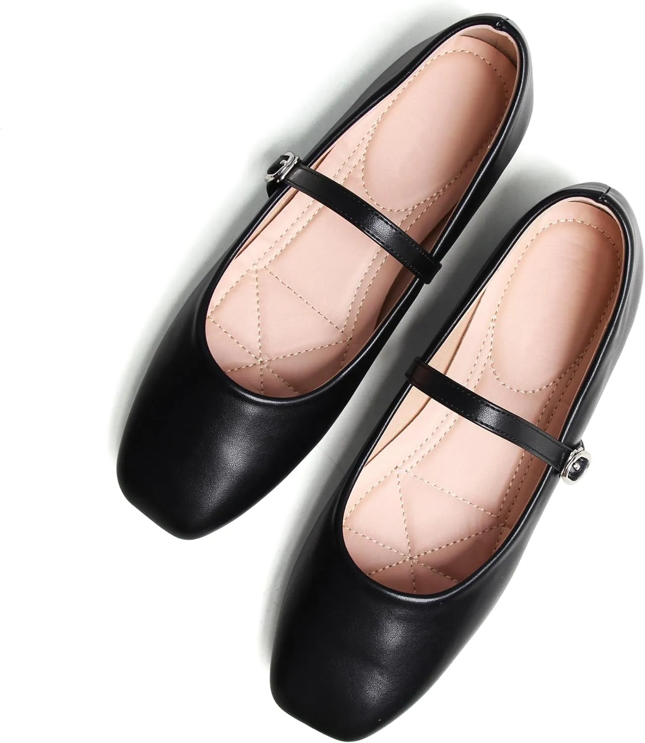 JiangWei Shu Women's Classic Square Toe Flats Comfortable Ballets Soft Mary Jane Flats Casual Shoes