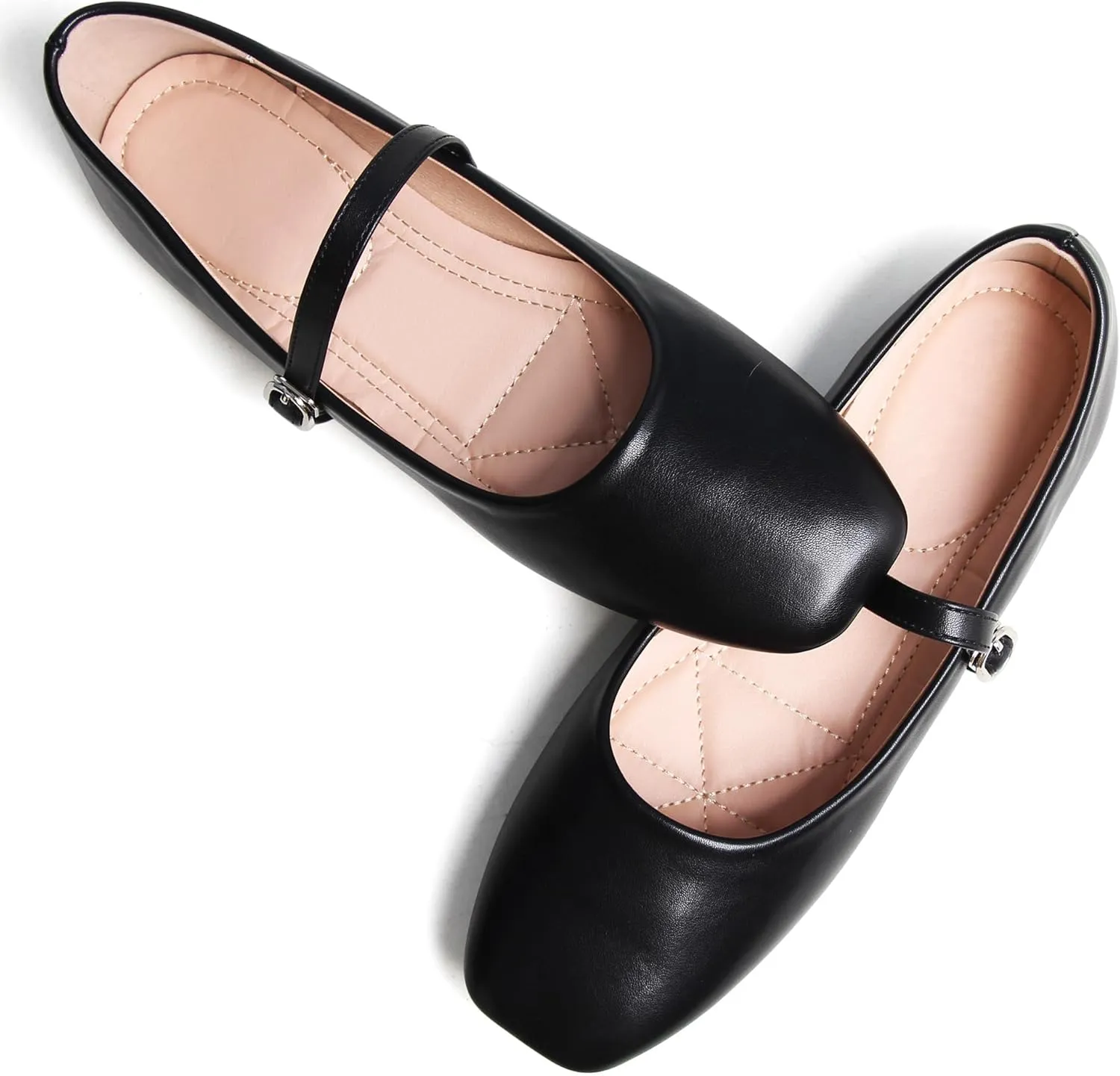 JiangWei Shu Women's Classic Square Toe Flats Comfortable Ballets Soft Mary Jane Flats Casual Shoes