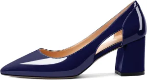 Joseywade Women Low Block Chunky Heel Pumps Slip On Cutout 2.5 Inches Closed Pointed Toe Comfort Shoes
