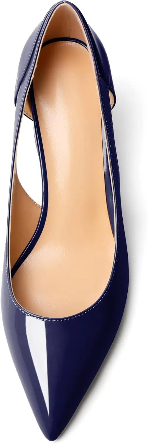 Joseywade Women Low Block Chunky Heel Pumps Slip On Cutout 2.5 Inches Closed Pointed Toe Comfort Shoes