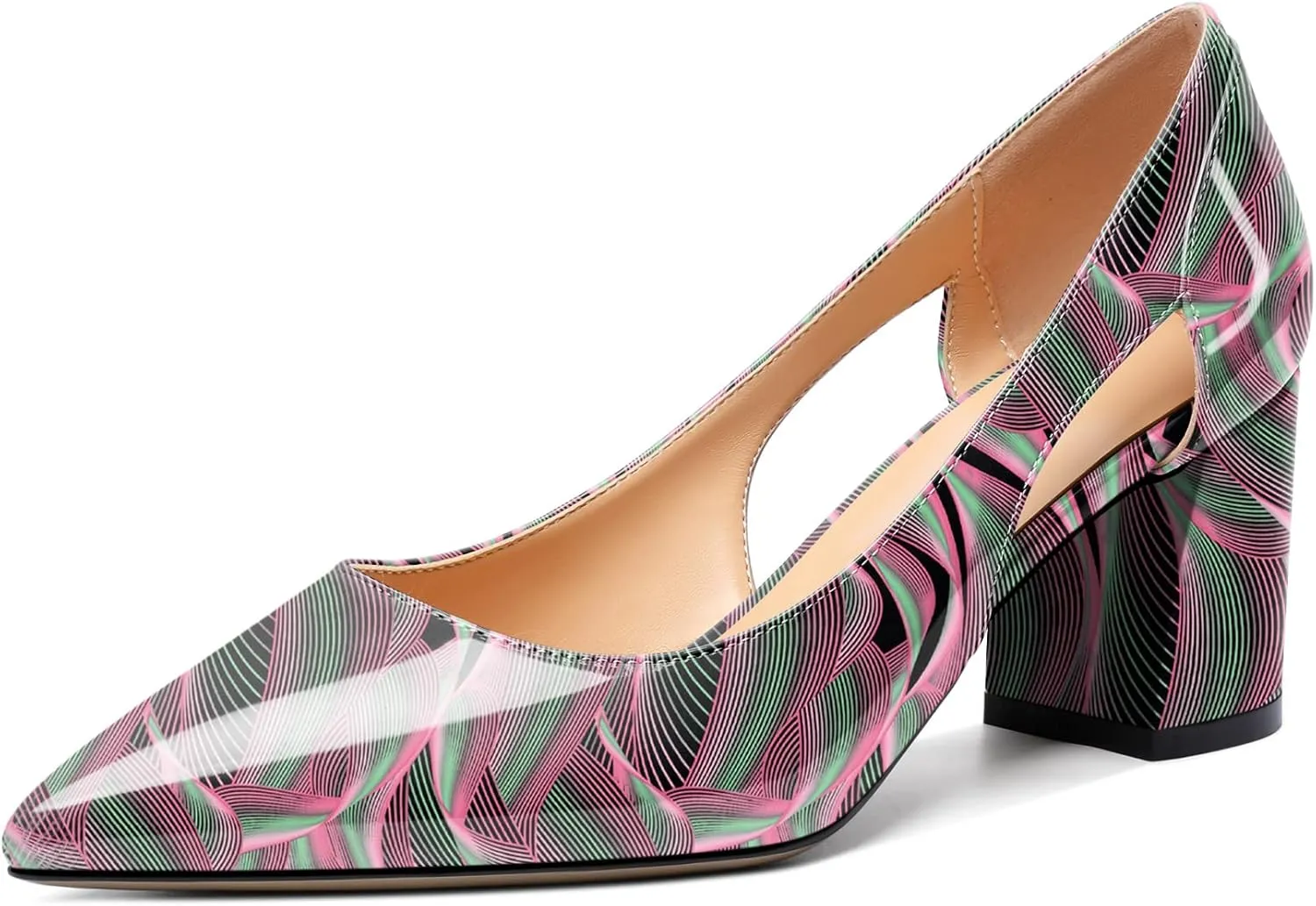Joseywade Women Low Block Chunky Heel Pumps Slip On Cutout 2.5 Inches Closed Pointed Toe Comfort Shoes