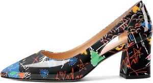 Joseywade Women Low Block Chunky Heel Pumps Slip On Cutout 2.5 Inches Closed Pointed Toe Comfort Shoes