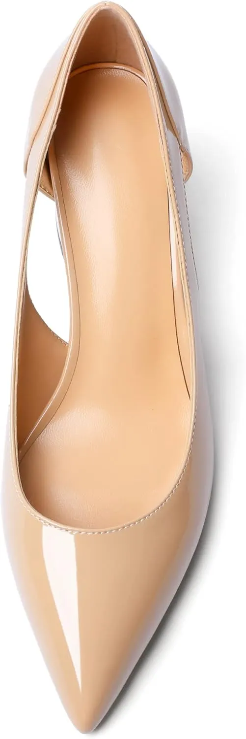 Joseywade Women Low Block Chunky Heel Pumps Slip On Cutout 2.5 Inches Closed Pointed Toe Comfort Shoes
