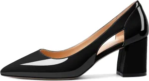 Joseywade Women Low Block Chunky Heel Pumps Slip On Cutout 2.5 Inches Closed Pointed Toe Comfort Shoes