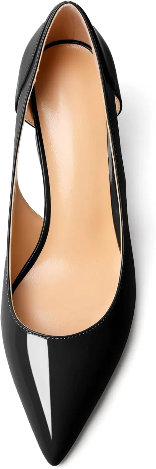 Joseywade Women Low Block Chunky Heel Pumps Slip On Cutout 2.5 Inches Closed Pointed Toe Comfort Shoes