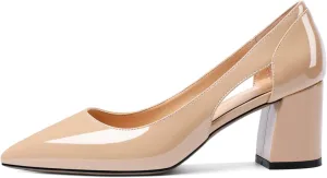 Joseywade Women Low Block Chunky Heel Pumps Slip On Cutout 2.5 Inches Closed Pointed Toe Comfort Shoes