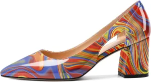 Joseywade Women Low Block Chunky Heel Pumps Slip On Cutout 2.5 Inches Closed Pointed Toe Comfort Shoes
