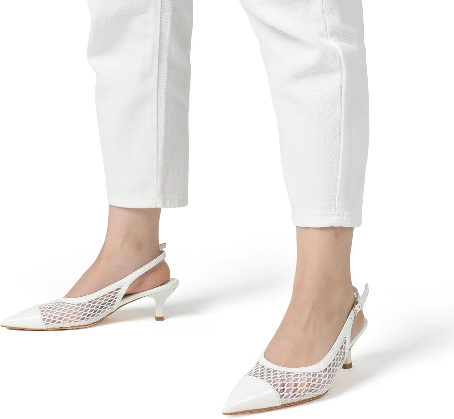 Kitten Heels for Women Mesh Pumps Slingback Closed Pointed Toe Heels Wedding Work Dress Sexy Low Pumps Shoes