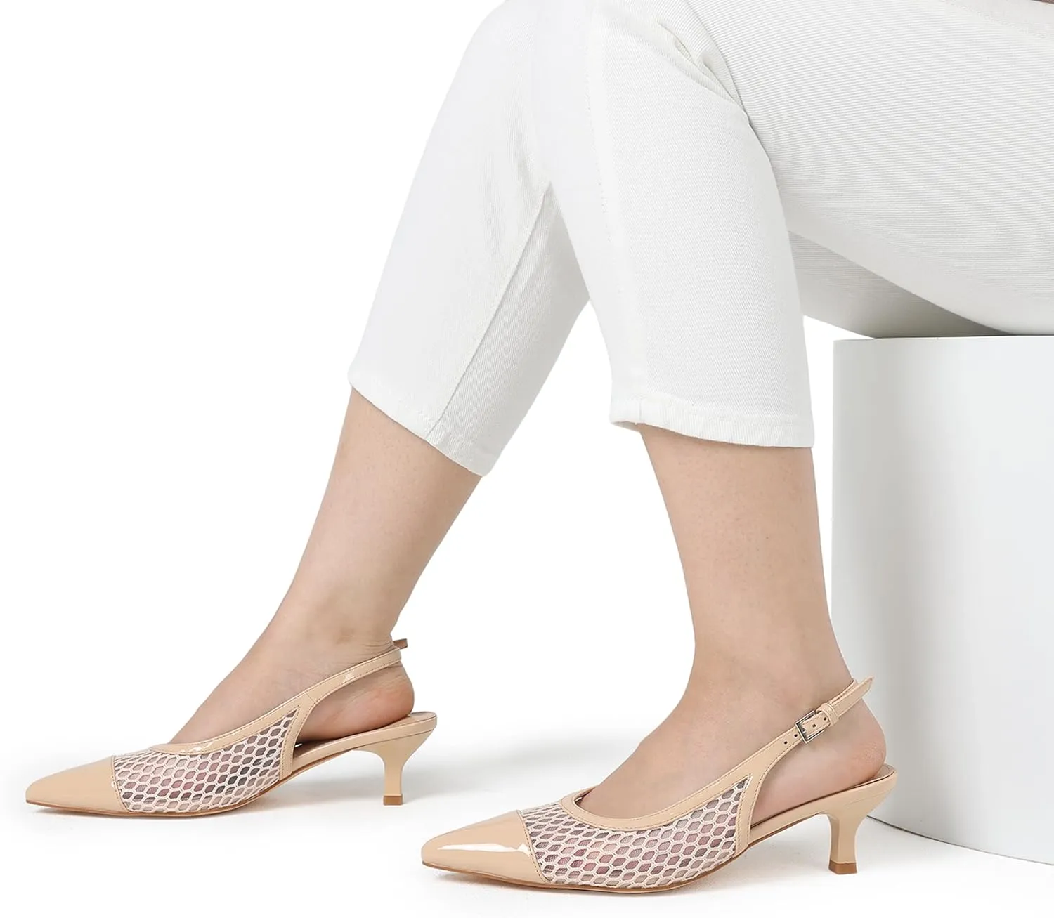 Kitten Heels for Women Mesh Pumps Slingback Closed Pointed Toe Heels Wedding Work Dress Sexy Low Pumps Shoes