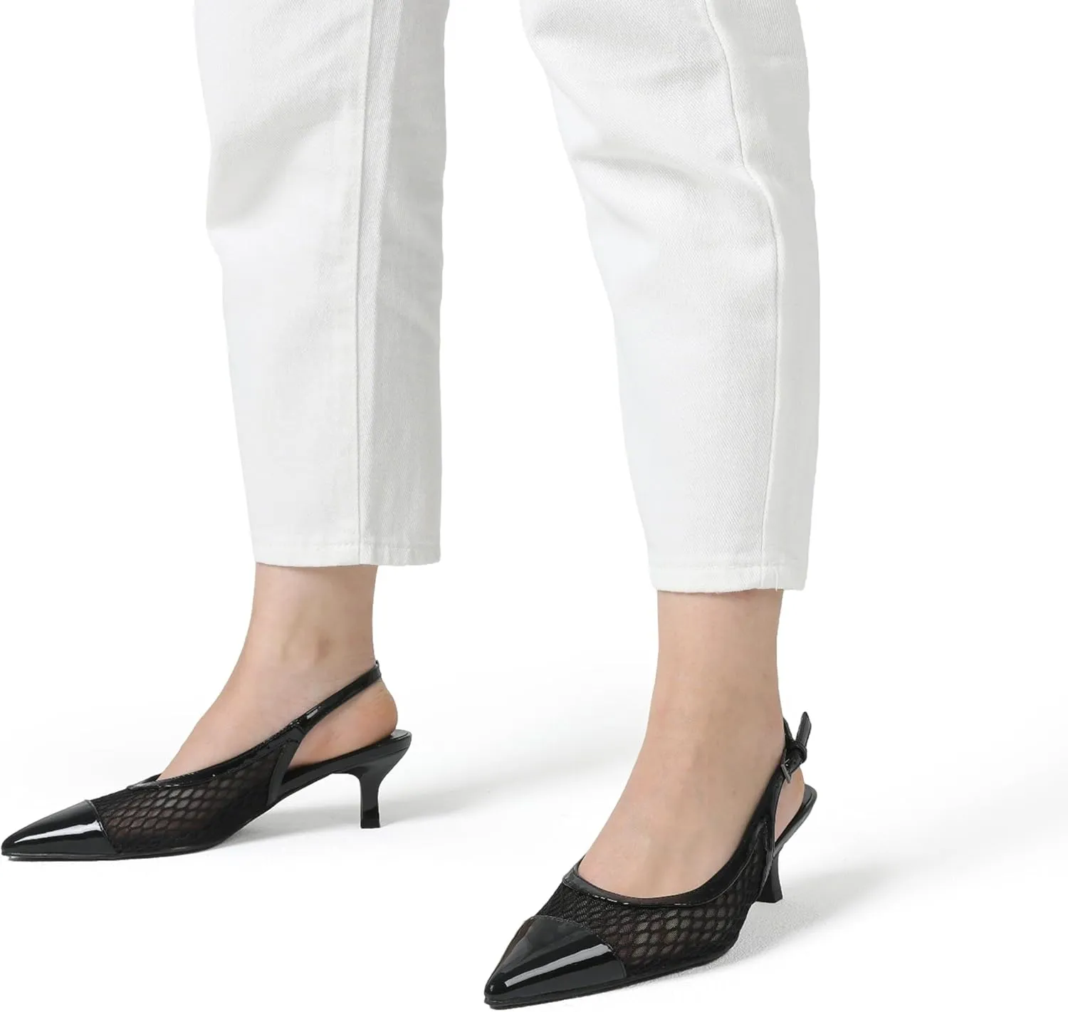 Kitten Heels for Women Mesh Pumps Slingback Closed Pointed Toe Heels Wedding Work Dress Sexy Low Pumps Shoes