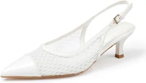 Kitten Heels for Women Mesh Pumps Slingback Closed Pointed Toe Heels Wedding Work Dress Sexy Low Pumps Shoes