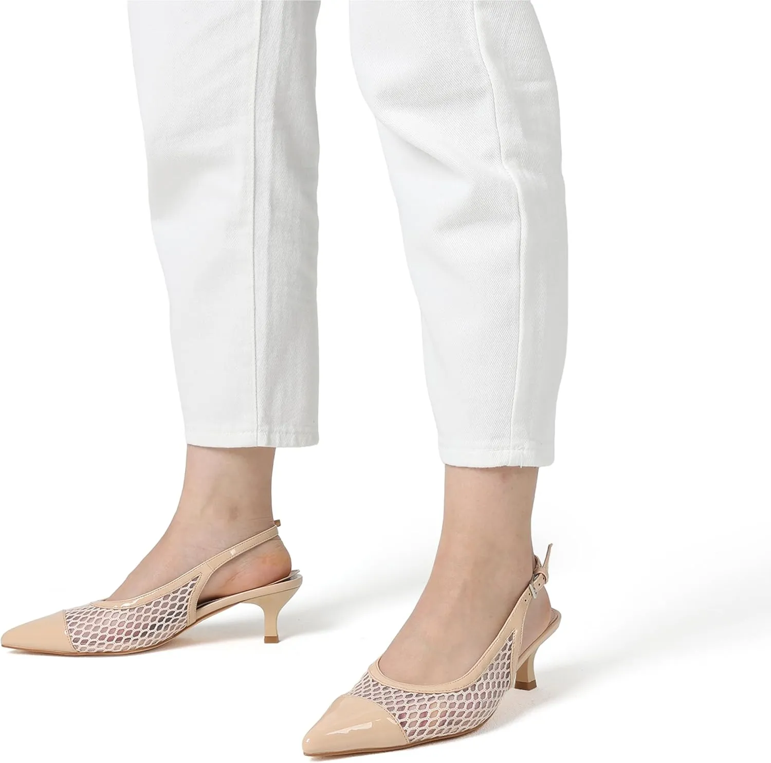 Kitten Heels for Women Mesh Pumps Slingback Closed Pointed Toe Heels Wedding Work Dress Sexy Low Pumps Shoes
