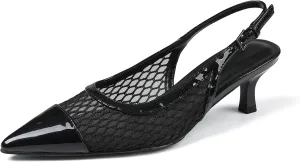 Kitten Heels for Women Mesh Pumps Slingback Closed Pointed Toe Heels Wedding Work Dress Sexy Low Pumps Shoes