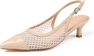 Kitten Heels for Women Mesh Pumps Slingback Closed Pointed Toe Heels Wedding Work Dress Sexy Low Pumps Shoes