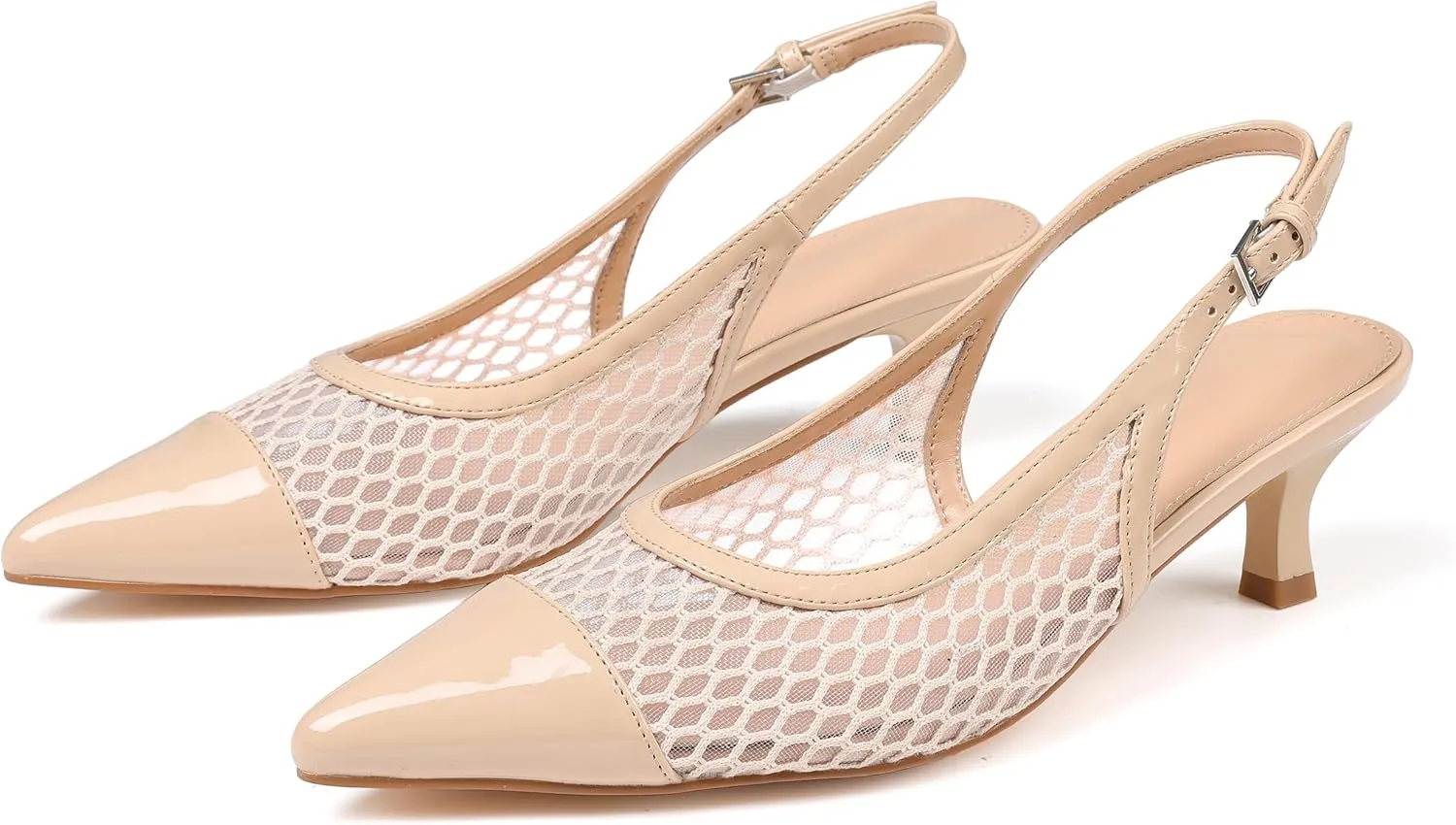Kitten Heels for Women Mesh Pumps Slingback Closed Pointed Toe Heels Wedding Work Dress Sexy Low Pumps Shoes